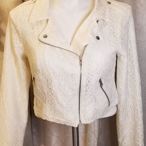 White Lace Cropped zip jacket